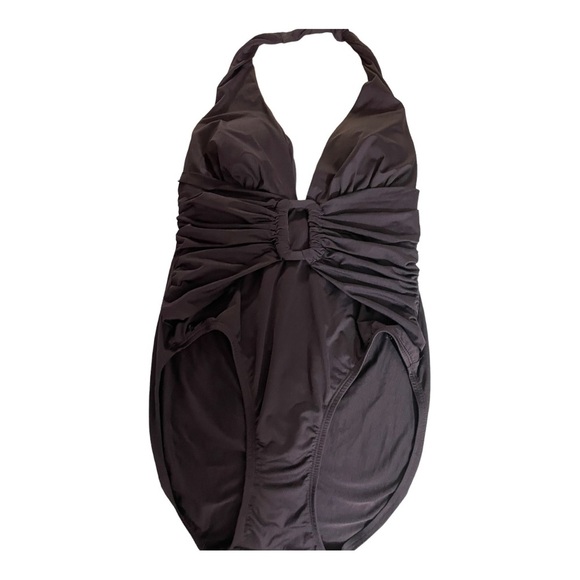 Tommy Bahama womens one piece swimsuit plunge V-neck belt buckle size 8 black - Picture 11 of 15